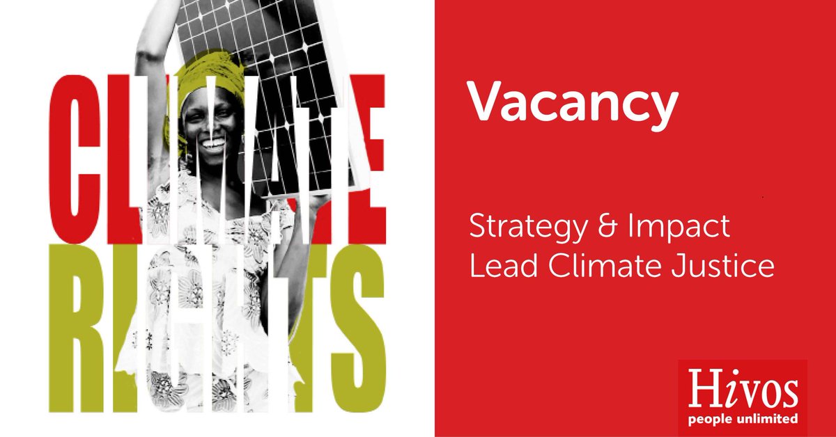 hivos's tweet photo. #Job! @hivos needs an expert on #climatechange, #inclusion &amp; #humanrights to be our new Impact Lead on #ClimateJustice. Please share with your network or apply before August 7. Thank you! 👇🏾

https://t.co/6KZBZFKcg6

#PeopleUnlimited https://t.co/8Vq7nponL4