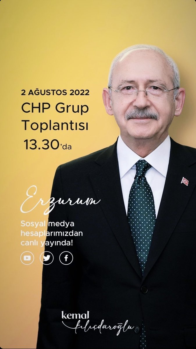 Genel Başkanımız Sayın Kemal Kılıçdaroğlu'nun Partimizin Erzurum’da gerçekleşecek Grup Toplantısı’nda yapacağı konuşmayı bugün saat 13.30’dan itibaren sosyal medya hesaplarımızdan canlı olarak izleyebilirsiniz.