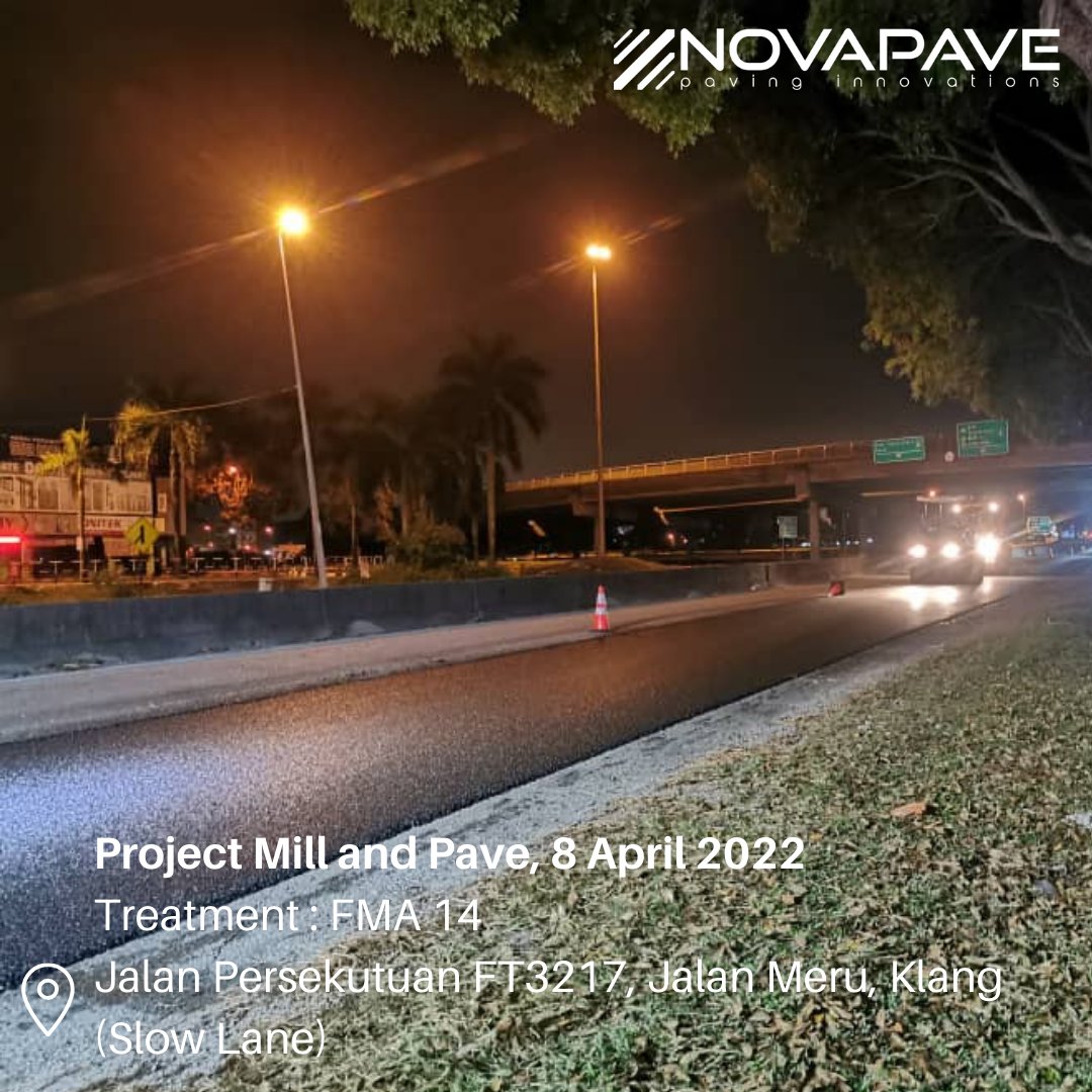 NovapaveSdnBhd's tweet image. Teknologi Fiber Mastic Asphalt (FMA) digunakan untuk Mill and Pave di Jalan Persekutuan FT3217, Klang, Selangor dan telah tamat di laksanakan pada 8 April 2022 

#pavementtechnology #roadtechnology #fibermasticasphalt