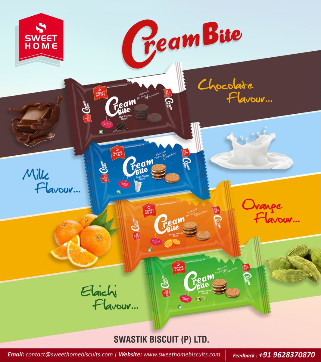 sweethome_b's tweet photo. Escape into the delicious magical world of rich creamy goodness with Sweet Home Creme Bite Biscuits.

Har Bite mei Alag Mazaa 🤩

#sweethomebiscuits #cremebiscuits #orangecream #elaichicream #chocolatecream #milkcream https://t.co/S32SkBt3hE