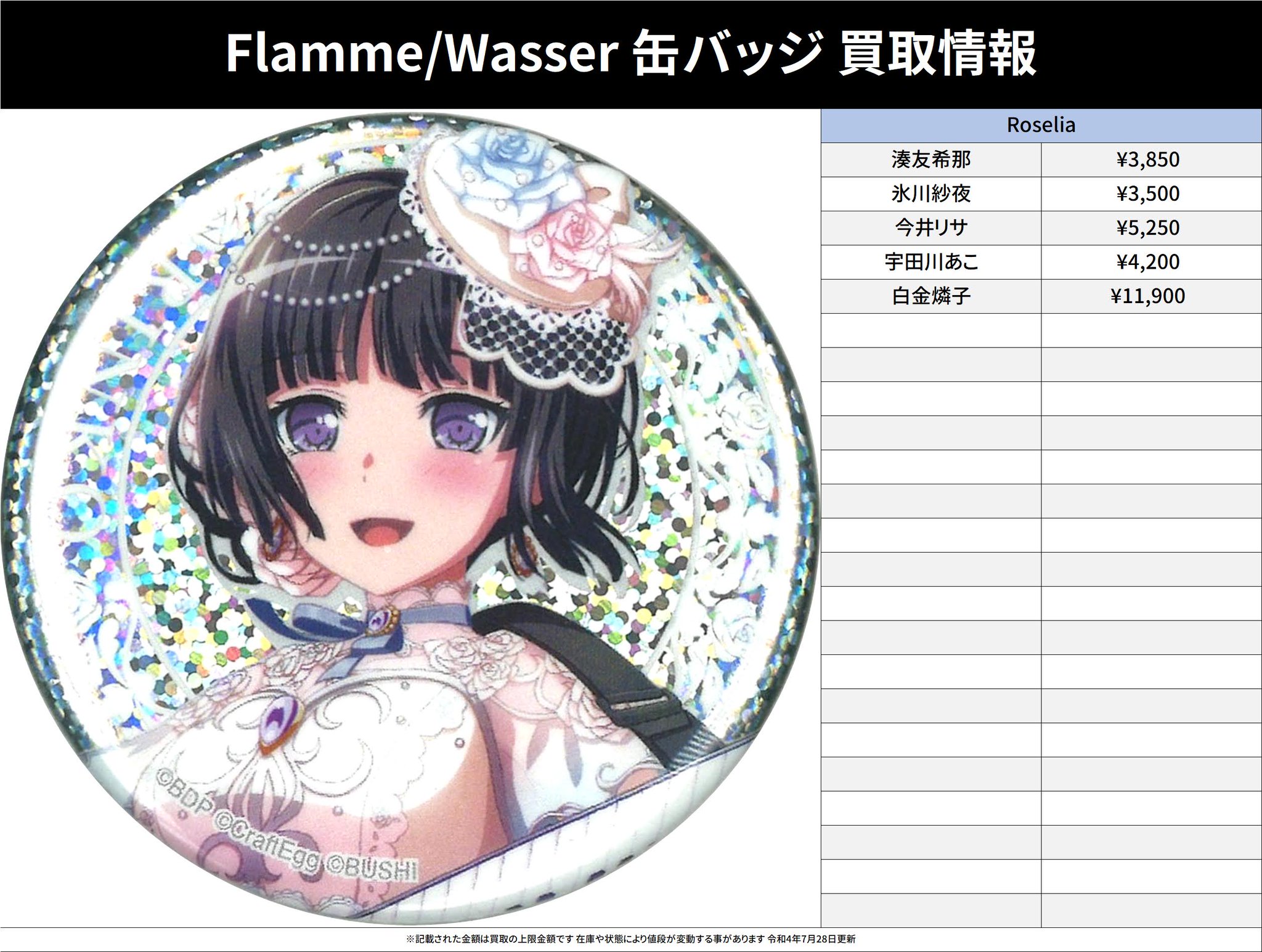 BanG Dream! Flamme/Wasser缶バッジ 白金燐子 ホビー通販】ブシロード BanG Dream! -バンドリ- Roselia