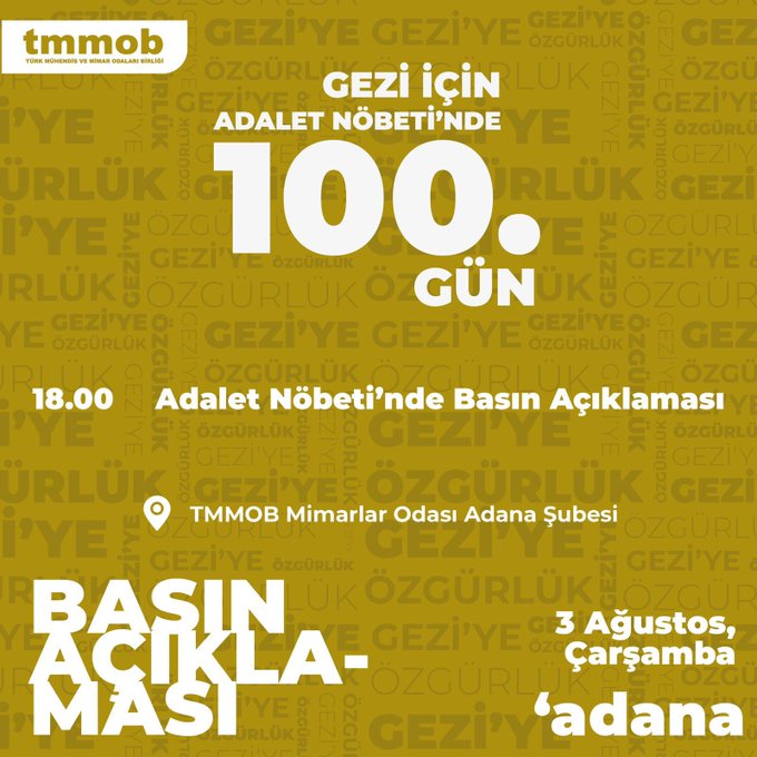 Adalet Nöbetinin 100. gününde tüm üyelerimizi 3 Ağustos Çarşamba günü saat 18:00 da şube binamıza bekliyoruz.
