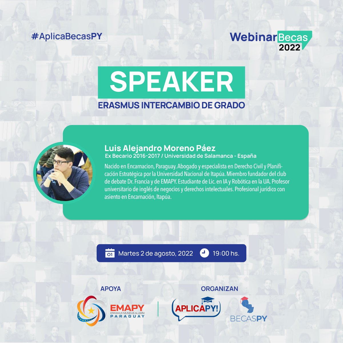AplicaPy's tweet photo. ¿Estás listo para el día 2️⃣de la serie de webinars #AplicaBecasPy?

Hoy hablamos sobre becas de #INTERCAMBIO para alumnos universitarios 🎓✈️

📅 Martes 2 de Agosto
🕒 18:00 a 20:00 hs
📌 Via ZOOM - Inscribite en https://t.co/DSAIZj8HxP

#AplicaBecasPy #BecasPy #Aplicapy #Becas https://t.co/Tl4AEdprKq