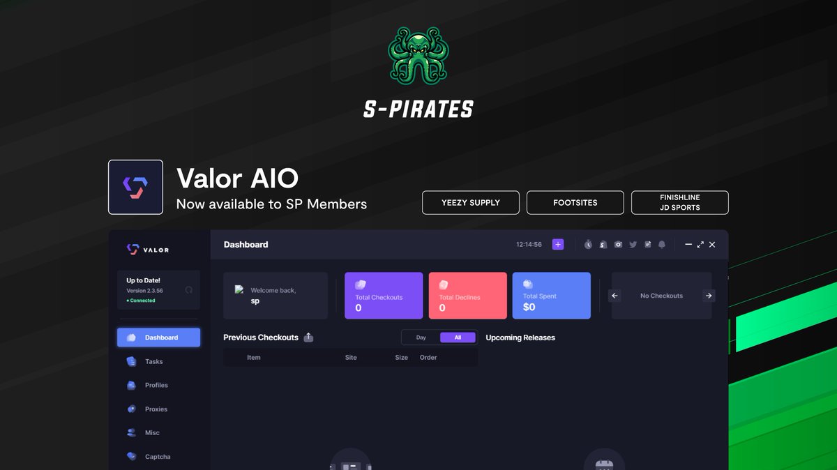 "Valor AIO" Released in SP Membership

🔁 Random RT &amp; Tag will get SP Lifetime

🔑 Get Membership: discord.gg/spirates