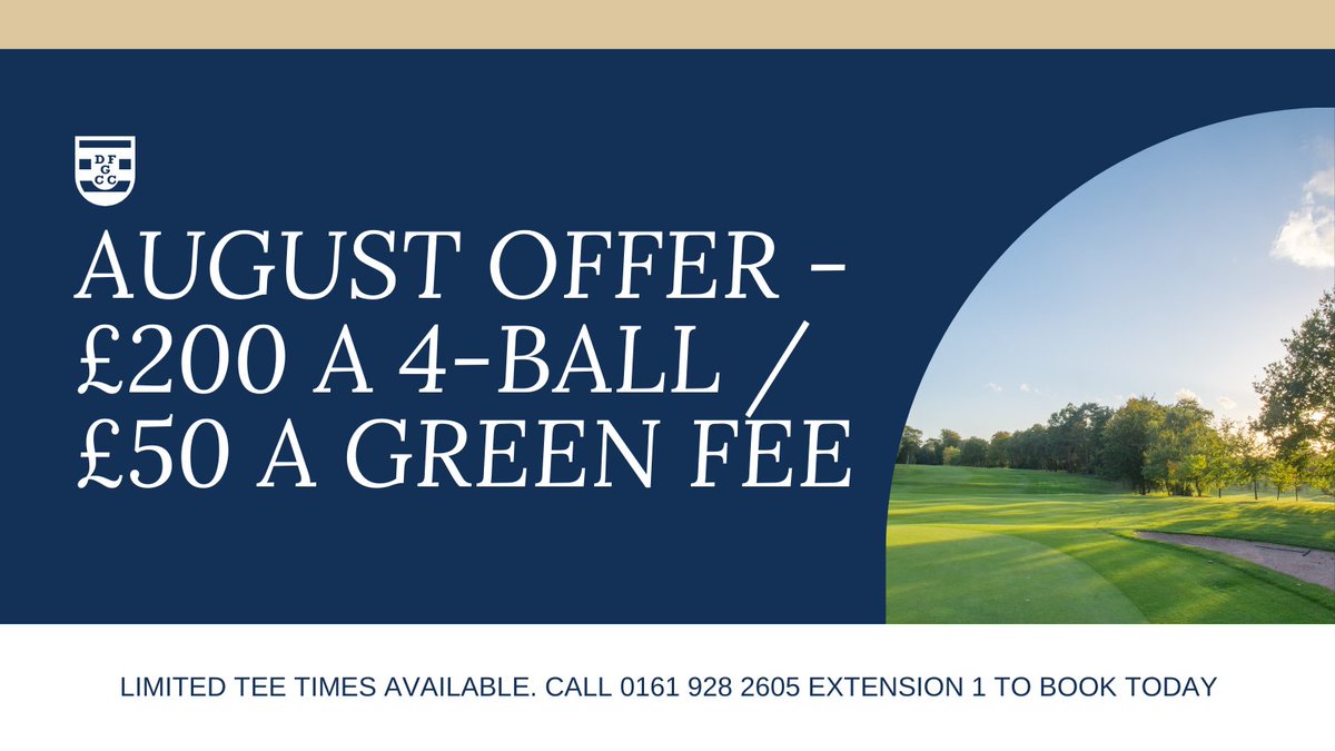 DunhamForestGC's tweet photo. For the next month, we're running an offer of £200 a 4-ball or £50 per green fee. Available to all. Limited tee times are available. Call the Pro Shop on 0161 928 2605, extension 1, today! #DunhamForest #DunhamForestGolf #GolfOffer #GreenFeeOffer #EnglandGolf #CheshireGolf https://t.co/E5hl9B881h