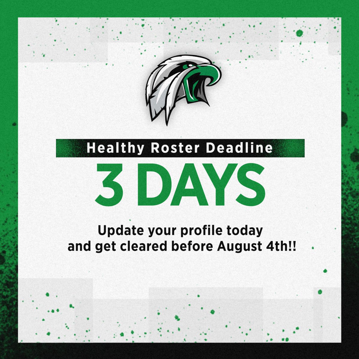 3 days left to get cleared on Healthy Roster. Don't miss out on practice on August 8th, get cleared today!