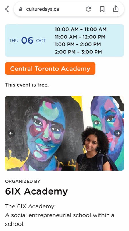 Thrilled to announce <a href="/CultureDays/">Culture Days</a> event has been accepted + now live on site. Our doors will open to the public to learn about the incredible mural installations that light up our school🌟🌟🌟

“School Shines with #StreetArt” | Oct 6IX | tour times below👇
@CTA_Tweets @6IXAcademy