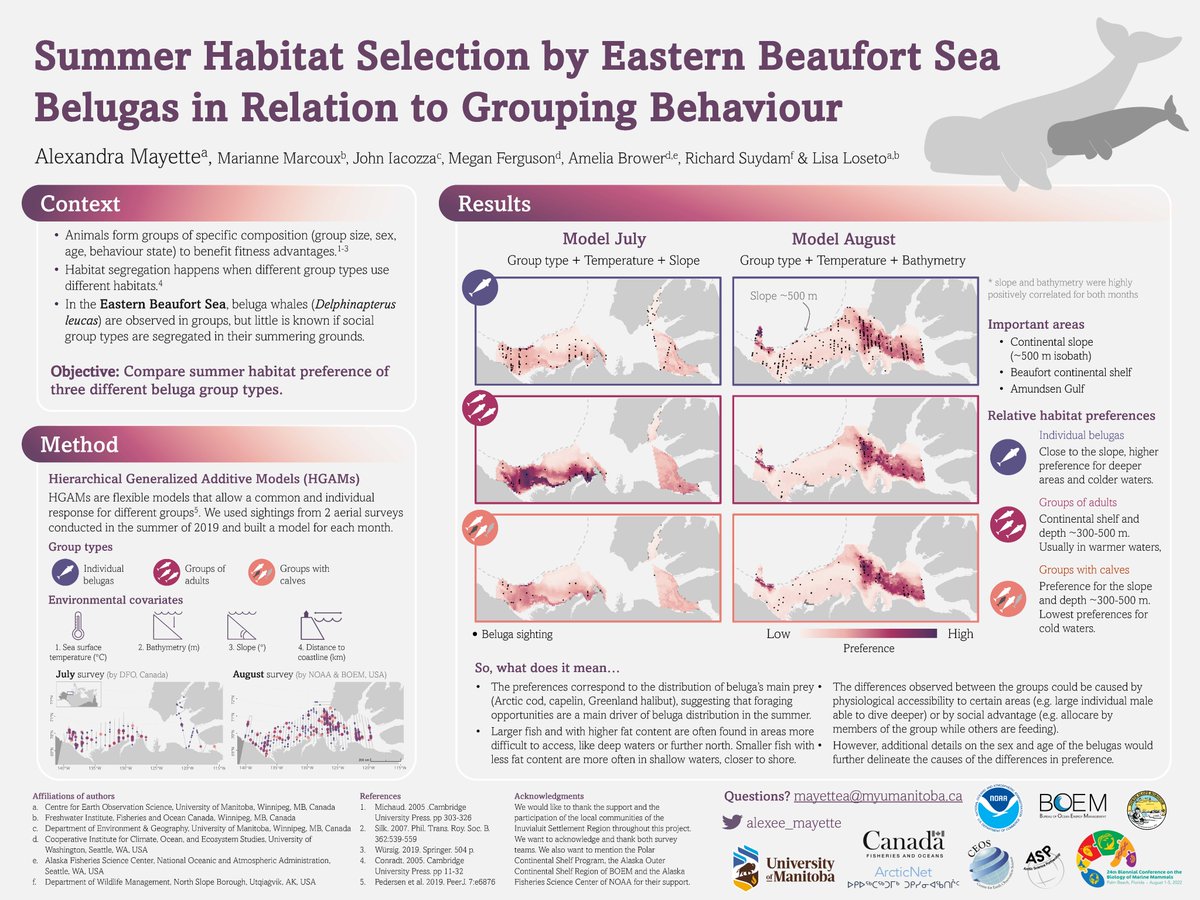 Happy to virtually present my poster at #SMM2022 on my 2nd MSc chapter! Check for the keywords: #Ecology #HabitatUse #Odontocetes #SocialBehavior in Ecology B session. (I tried to stand out with a not blue colour palette at a marine mammal conference 😄)