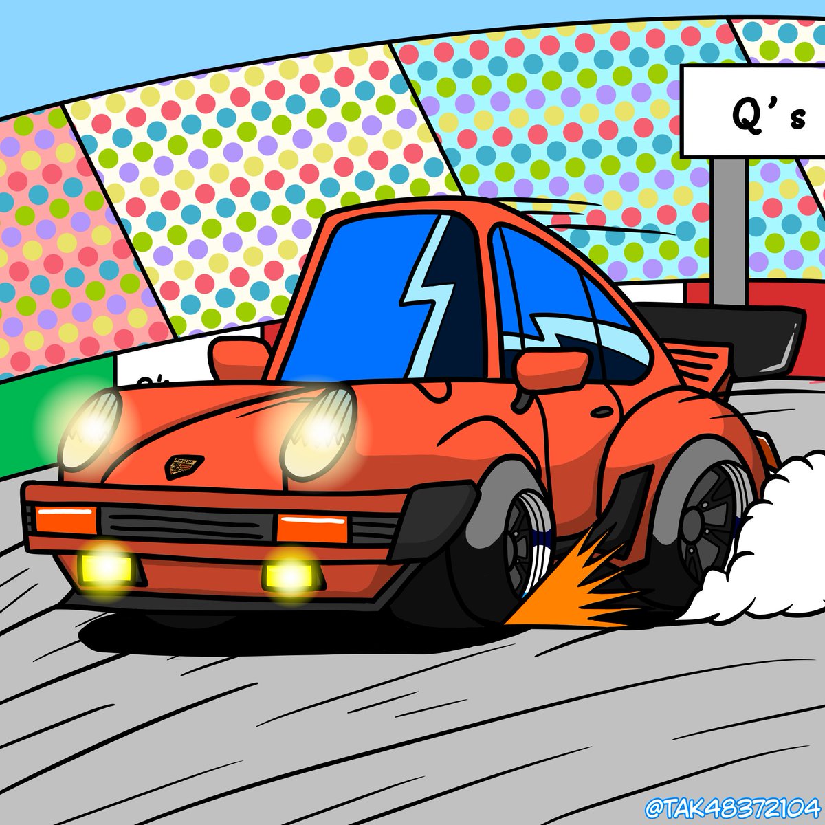 「チョロQ風イラスト第二弾 ポルシェ911 930Turboです 西海岸とサーキッ」|TAKのイラスト