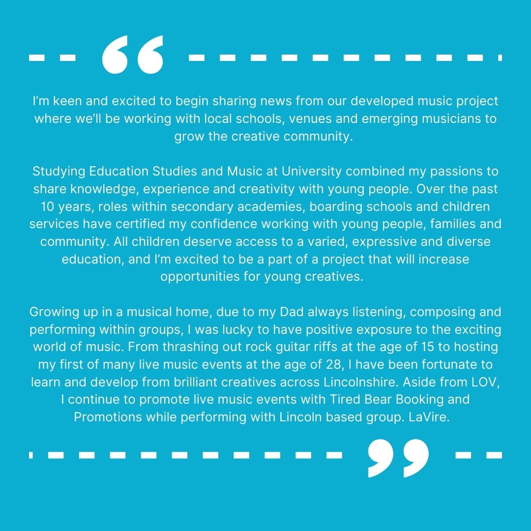 Adam Jolivel-Perkins - Project Co-ordinator for EVOLVE 🎼  "Hello, Adam here, I’m keen &amp; excited to begin sharing news from our developed music project where we’ll be working with local schools, venues and emerging musicians to grow the creative community."
