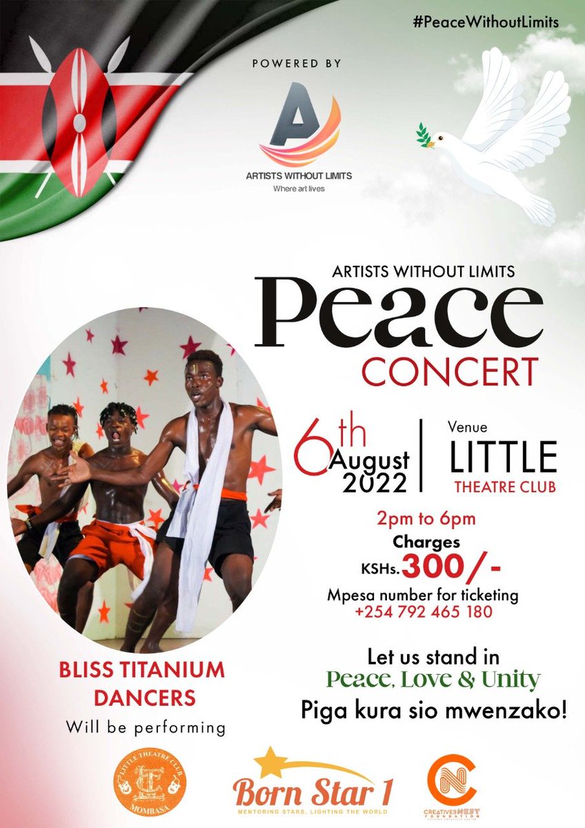 AWL_CBO's tweet photo. Peace Concert at Little Theater Club - Mombasa.

One language of Peace, one tribe of Peace.

#artistswothoutlimits #peacewithoutlimits #pigakurausipigemwenzako https://t.co/mc6SyWkBKn