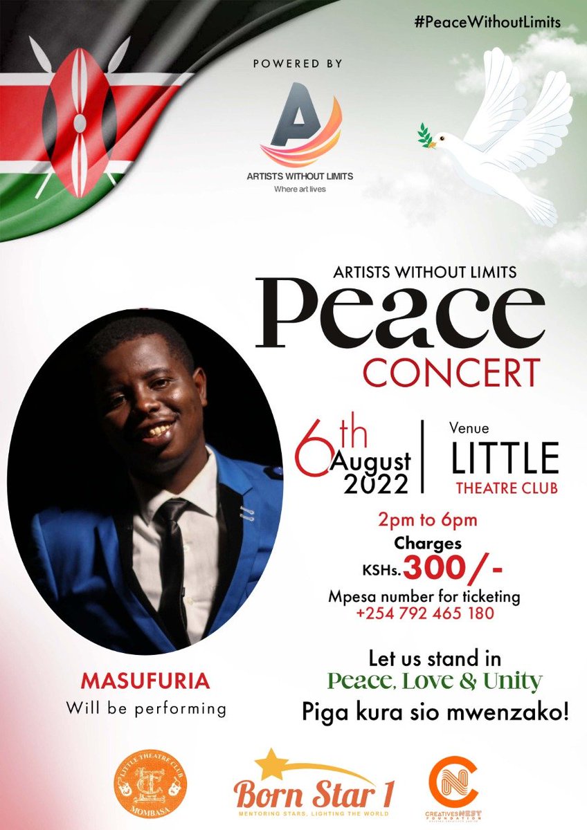 AWL_CBO's tweet photo. Peace Concert at Little Theater Club - Mombasa.

One language of Peace, one tribe of Peace.

#artistswothoutlimits #peacewithoutlimits #pigakurausipigemwenzako https://t.co/mc6SyWkBKn