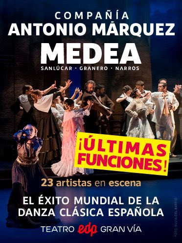 📣 Últimas funciones de 'Medea' 📣

Si todavía no has ido a ver este despliegue de arte al <a href="/teatroedpgv/">Teatro EDP Gran Vía</a> ¡Estás a tiempo! 

La compañía Antonio Márquez presenta una coreografía mítica y un éxito mundial de la danza clásica española 💃🏽

Entradas 🎟 👇🏽

bit.ly/3OX0H9M