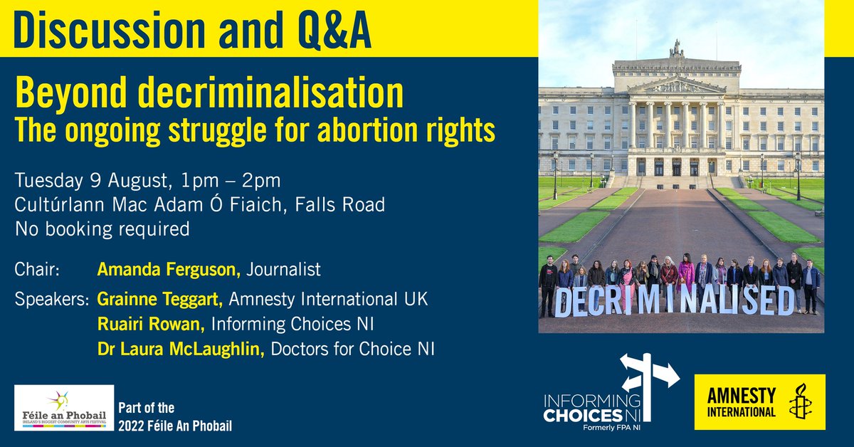 GTeggart's tweet photo. So many great events at this year's @FeileBelfast including many debates &amp; discussions. Together w/ @ICNI2019 we've organised an event to bring a spotlight to ongoing struggle for abortion rights. Dr Laura McLaughlin @DrsforchoiceNI joins panel w/ @AmandaFBelfast chairing. More👇 https://t.co/5xJSRtq7DF