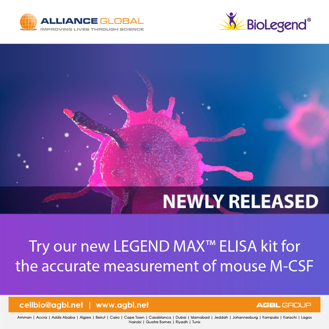 Alliance Global (AGBL Group) (@agblgroup) on Twitter photo BioLegend's new LEGEND MAX™️ Mouse M-CSF ELISA kit comes as a complete set of pre-coated plates and reagents, requiring minimal sample volume while being cost-effective. Here's how: bit.ly/3aMA2P3
Contact cellbio@agbl.net to learn more.
#agbl #biomedical #BioLegend BioLegend's new LEGEND MAX™️ Mouse M-CSF ELISA kit comes as a complete set of pre-coated plates and reagents, requiring minimal sample volume while being cost-effective. Here's how: bit.ly/3aMA2P3
Contact cellbio@agbl.net to learn more.
#agbl #biomedical #BioLegend