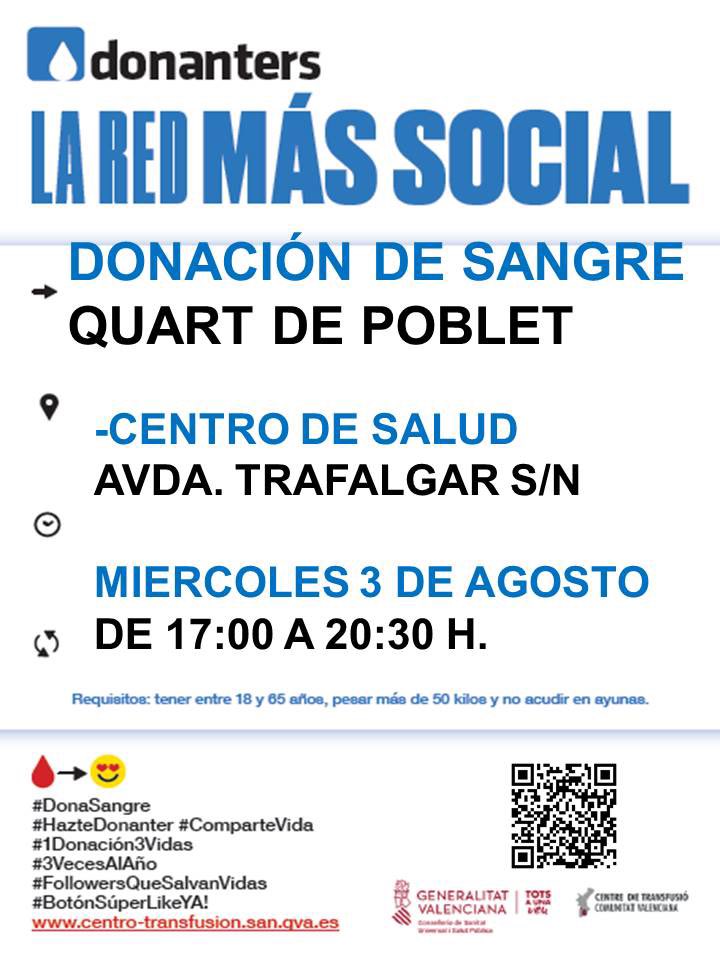 🩸Donar sangre salva vidas. 
💉Tú puedes necesitarla en cualquier momento

#donarsangre #sangre #donarsangresalvavidas #ayuda #donavida #quartdepoblet ____________

🩸Donar sang salva vides.
💉Tu pots necessitar-la en qualsevol moment