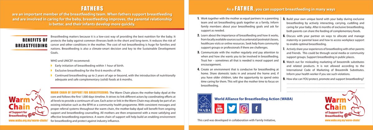 WABAsecretariat's tweet photo. Fathers are an important member of the #breastfeeding team. When fathers support breastfeeding and are involved in caring for the baby, breastfeeding improves. 

As a father/partner, how can YOU step up for breastfeeding this #WBW2022?

@WABAsecretariat https://t.co/005RtJuKob