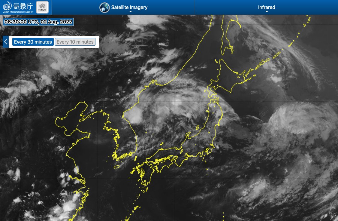 jnmet's tweet photo. Combined remnants of #Songda & #Trases is over the northern Sea of #Japan & is expected to bring rain, some heavy, to northern #Honshu & far southern #Hokkaido Tuesday night & Wednesday, local time. https://t.co/RhORdv8jHq