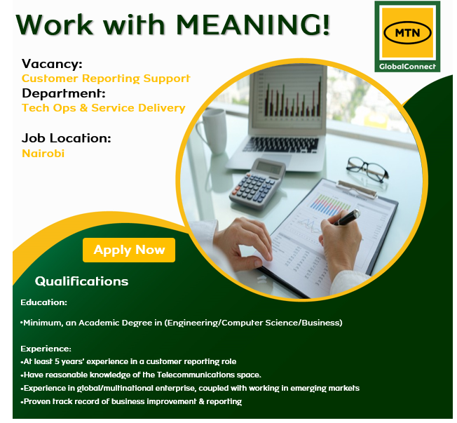 Are you looking for a new growth opportunity? We have an exciting Customer Reporting Support position in our Nairobi Office. Send your application to; hr.ke@mtn.com by 6th August 2022 before 5:00pm East African time.
mtnglobalconnect.co.ke/careers/vacanc…
#ikokazike #jobsinkenya