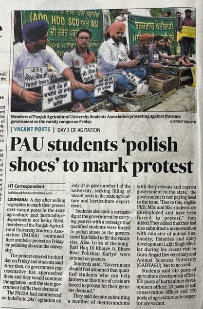 officeofssbadal's tweet photo. CM @BhagwantMann hasn't only denied compensation for crop damage &amp; reneged on assurance to procure Moong at MSP, but is also refusing to fill up job vacancies in Agri dept. SAD expresses solidarity with agitating agri students &amp; joins their cause for justice.
#PAUStudentsProtest https://t.co/rZFuYMCXUN