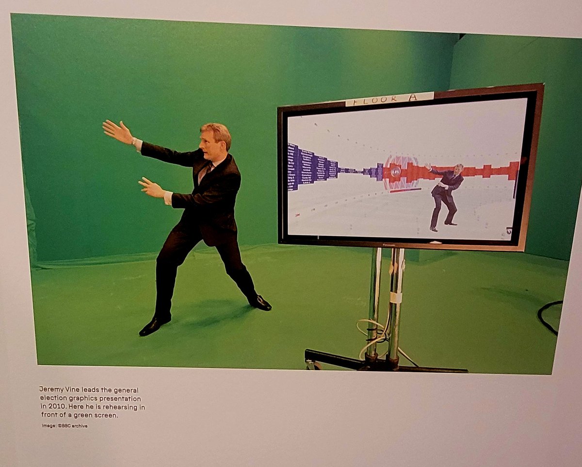 Tracey8712's tweet photo. @JeremyVineOn5 thought you might be interested to see what we came across at the Bradford Science and Media Museum! It's a photo of you practicing in front of a green screen for the election in 2010! #tv #vineon5 #jeremyvine https://t.co/gYcgZreWSA