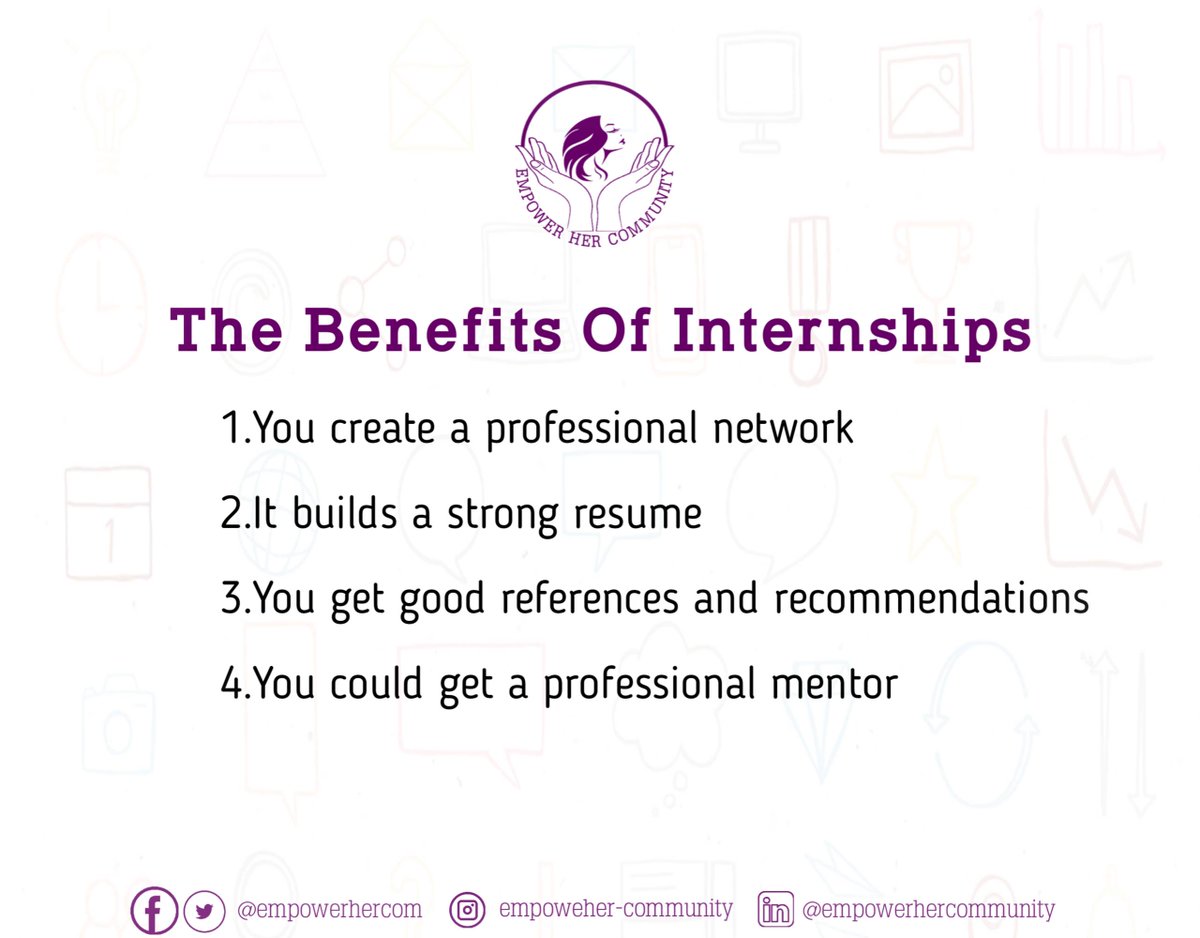 empowerhercom's tweet photo. Hey Techies! Happy Tuesday!🤗
An internship is a good introduction to the career you may want to pursue and the main purpose is to gain experience. What else you'd gain? Read through the slides below. Don't forget to RT🙂
.
#EHC
#WomenInTech
#EmpoweringWomenInTech https://t.co/D5FQpaMy2B