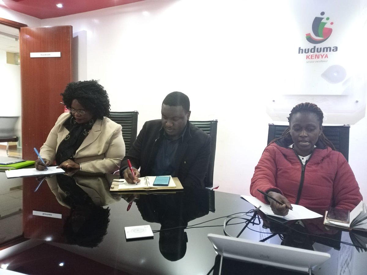 HudumaKenya's tweet photo. A team from Information and Communications Authority (ICT) in a partnership meeting with Huduma Kenya on on-boarding their services to all Huduma Centres. https://t.co/imrOkhbcGh