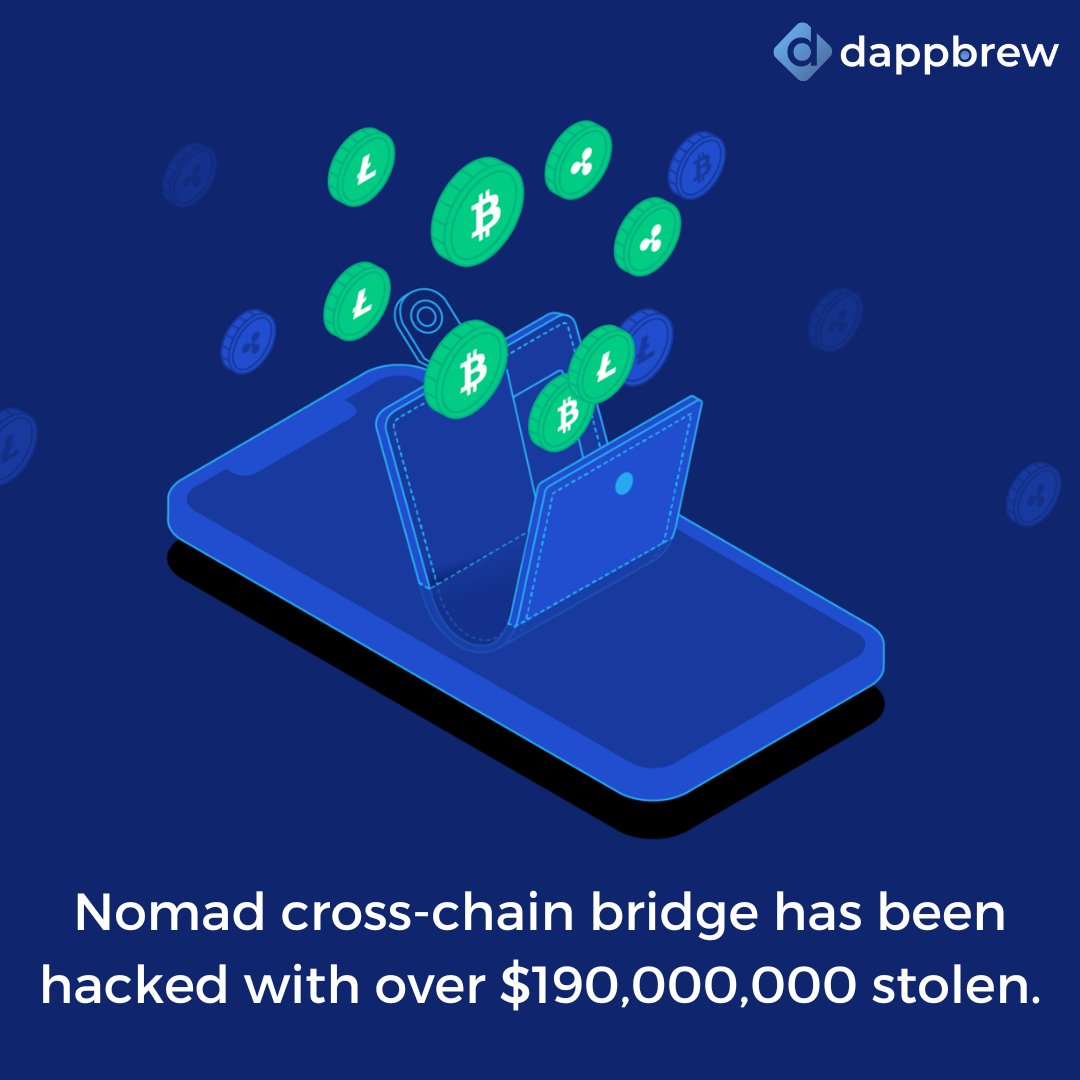 blocktechbrew's tweet photo. Nomad token bridge drained of $190M in security exploit funds.
.
.
#nomad #cryptolatestnews #cryptocurrency #crypto #cryptocoin #cryptonews #blockchain #blockchaintechnology #blockchainwallet #blockchaincommunity #blockchaindevlopment #nft #Defi #cryptoexchange #dappbrew https://t.co/1gjUinLAqB