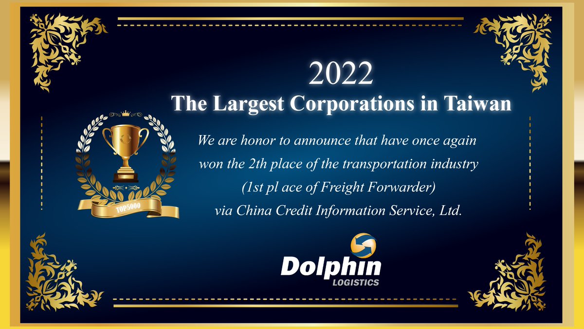 dolphingp2021's tweet photo. Dolphin Logistics, an expert in logistics.
We are honor to announce that we have once again won the 2th place of the transportation industry (1st pl ace of Freight Forwarder) via China Credit Information Service, Ltd.
Follow us : https://t.co/8iuHo5VA5a https://t.co/8fotfpp07d