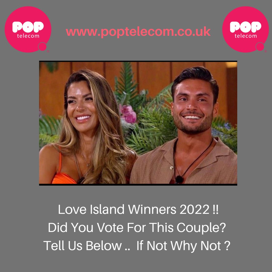 PopTelecom's tweet photo. Did you vote for our Love Island Winners ? If not why not? Who did you vote for? who did you want to win?
 #CheapBroadband #CheapBroadbandDeals #cheapSimOnlyDeals #Cheapestbroadbanduk 
#CheapFibreBroadband #poptelecom #telecom #wifi #internet #bestoftheday
#everydaydeals https://t.co/2uTsUGEnp1