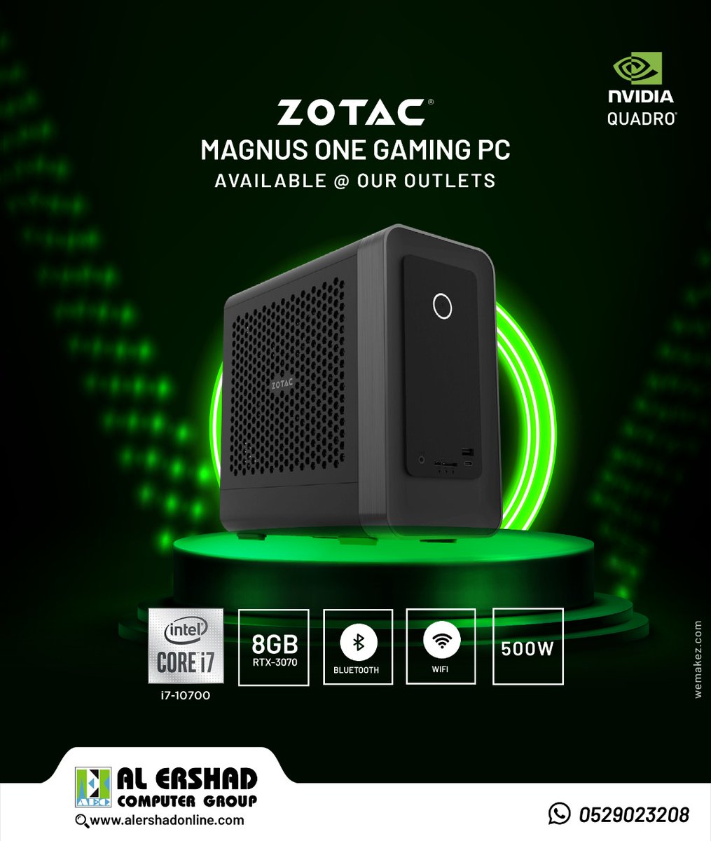 ZOTAC
Magnus One Gaming PC
✔ 500W
✔ CORE I7
✔ 8GB RTX-3070
Available @ ➡ alershadonline.com
Whats app @ ➡ wa.me/+971529023208
#zotac #computers #technology #computeraccessories #alershadonline #alershadgroup #uae #dubai #abudhabi #sharjah