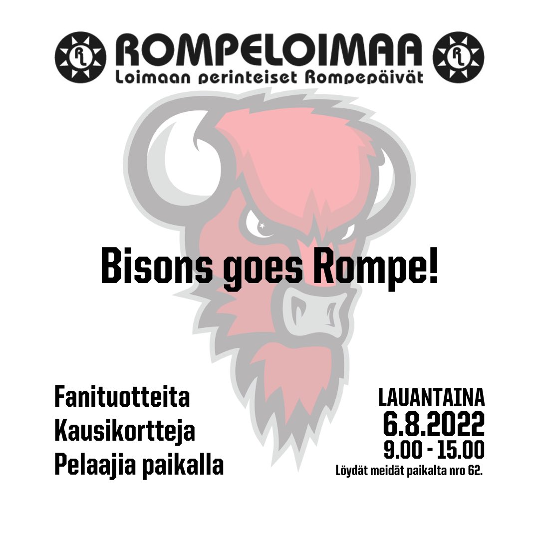 elina_temonen's tweet photo. Perinteiset Rompepäivät lähestyy! @Biisonit paikalla. Nähdään Loimaalla!
#rompepäivät #rompeloimaa #Bisons #biisonit https://t.co/Rpxu0VpVfO