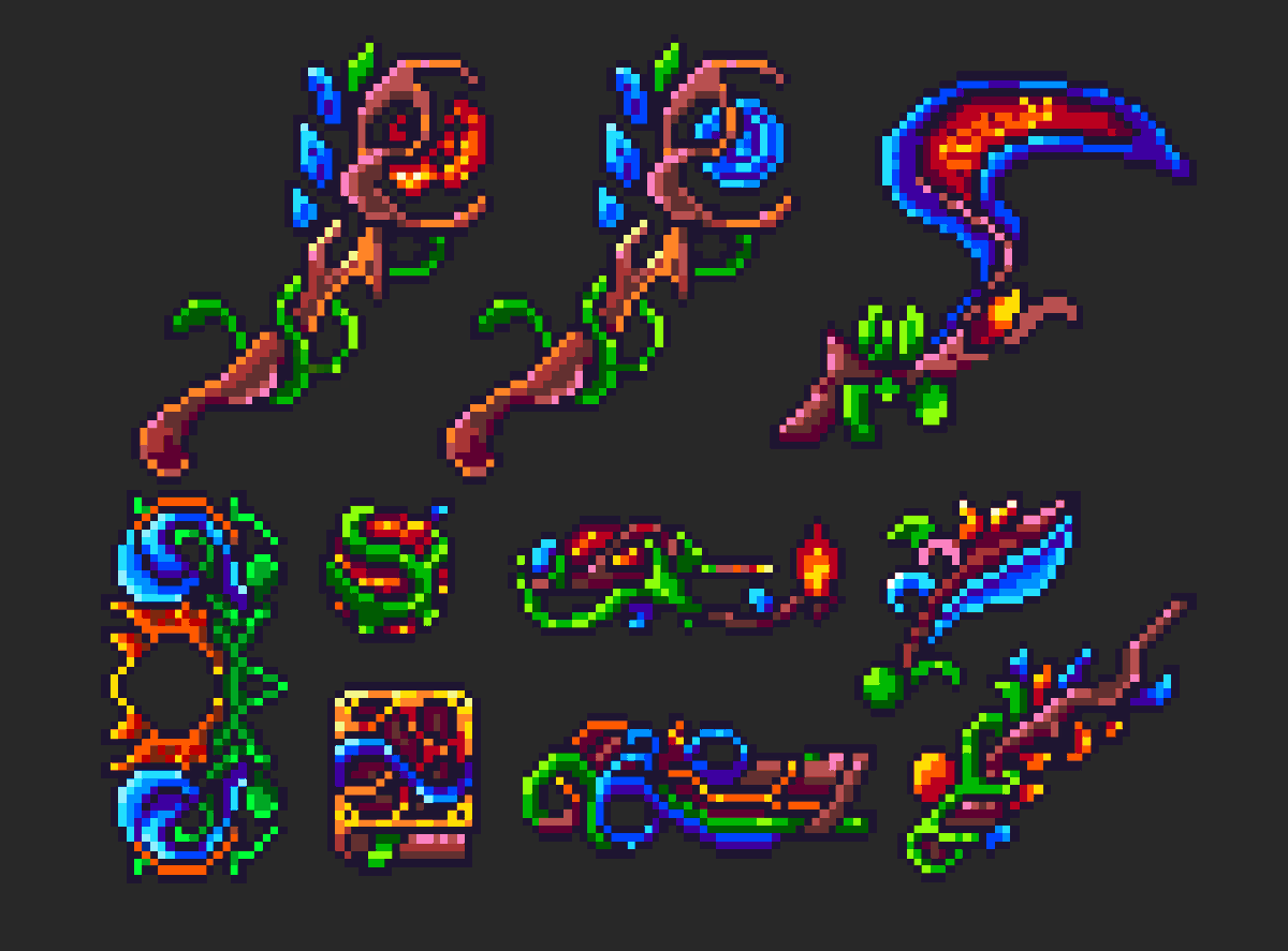 IrissNebula's tweet photo. Beautiful weapon set, nature, elemental inspired.
#gamedev #gameicons #elemental #mage #magic #fantasy #gameart #gameartist #ukraine #weapon #weapondesign #gameasset #graphics #cgart #cgartist  #uiicons #uiartist #gui #guiartist #irissnebula #pixelart #pixelartist #pixelartweapon https://t.co/S4zpCfYAXE