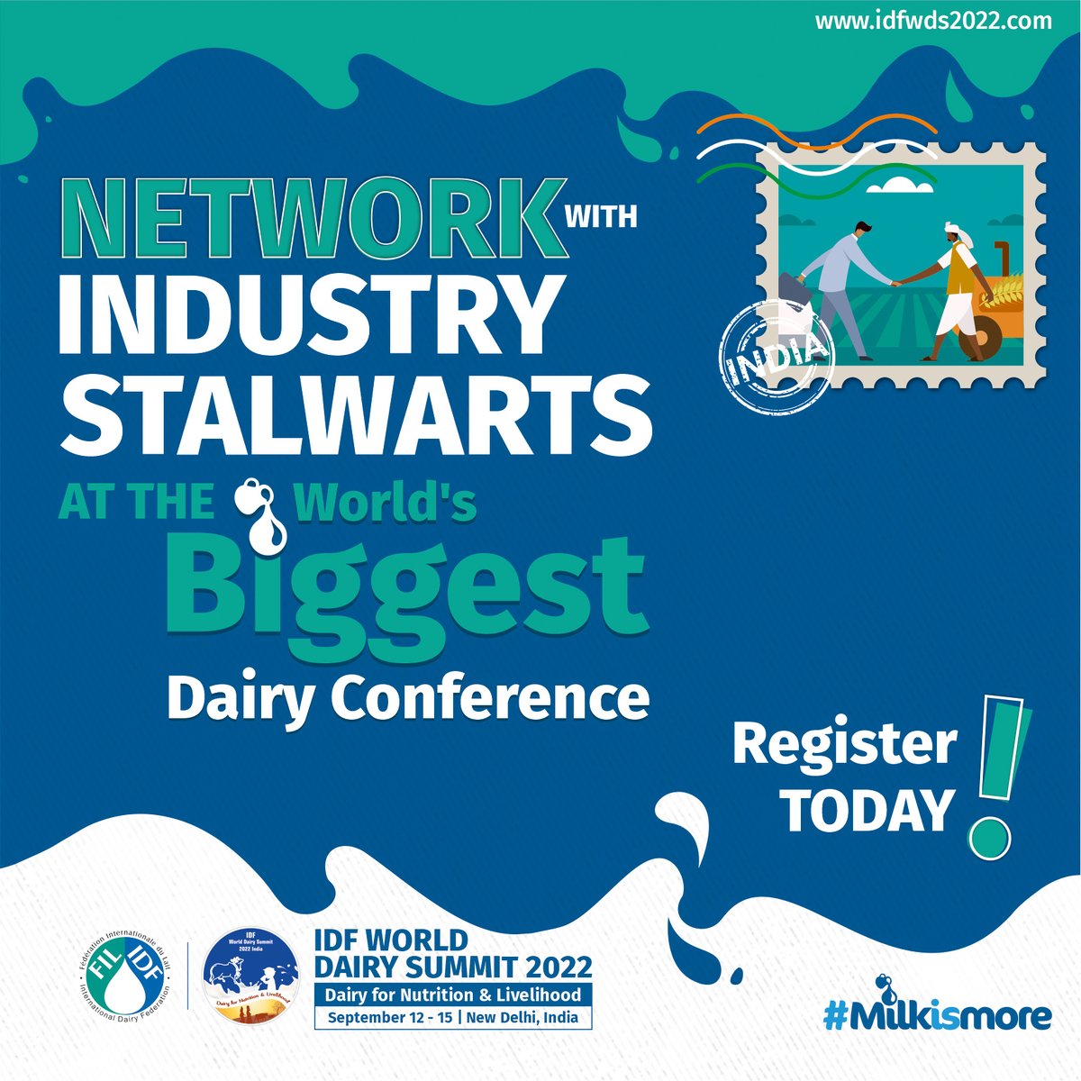 FIL_IDF's tweet photo. Don't miss this year's IDF World Dairy Summit 2022. Book your place now: https://t.co/LquGIyFXec
#dairy #dairyscienceandtechnology #dairymarkets @NDDB_Coop https://t.co/DyQyFgxMAD