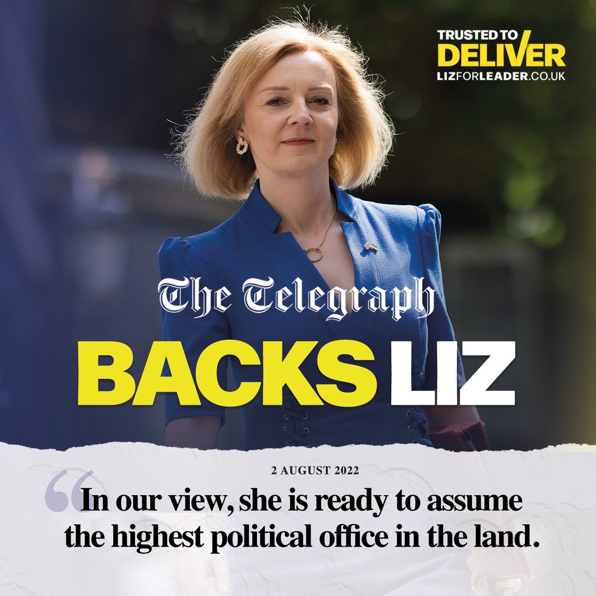 Good to see ⁦@Telegraph⁩ endorsing #TrussForLeader ⁦@trussliz⁩