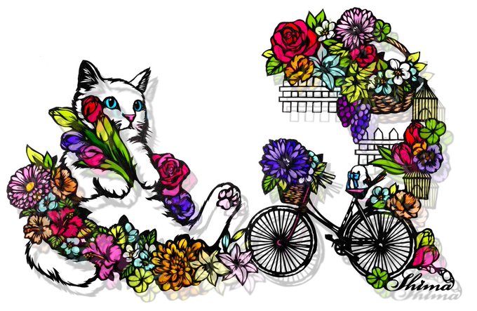 猫の切り絵のtwitterイラスト検索結果