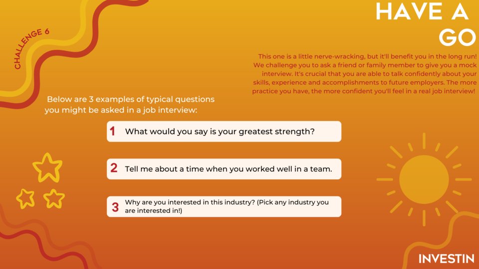 It’s the final task of our Summer Career Challenge! Students - it’s time to polish those interview skills. Get a family member or friend to quiz you on these interview questions below 👇 Find the full task here: investin.org/blogs/news/sum…