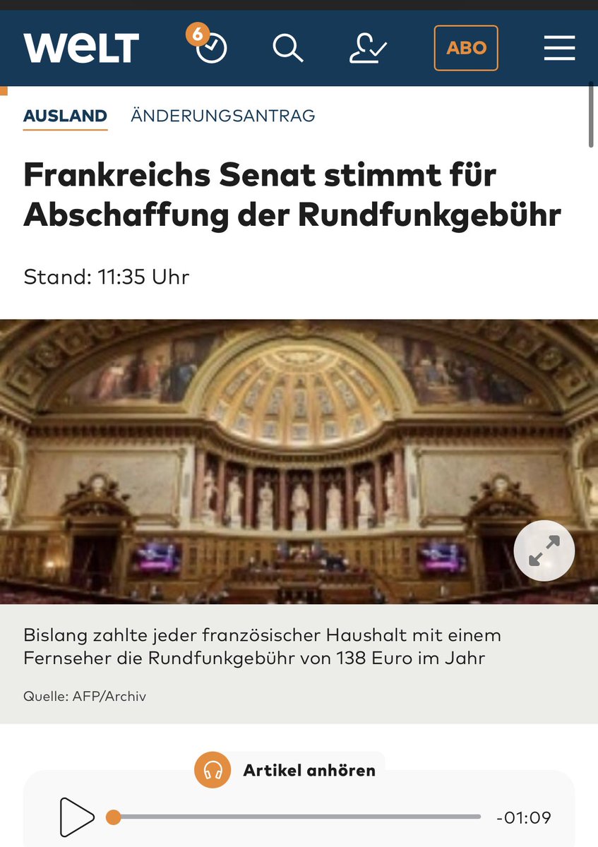 Nach der Nationalversammlung hat auch der Senat dafür votiert. 

Die Rundfunkgebühr beträgt bislang in Frankreich 138 Euro im Jahr. 

#OERR

Frankreich ist also rääääächts, denn Zwangsgebühren abschaffen wollen nur Rääächte.

welt.de/politik/auslan…

t.me/Rosenbusch
