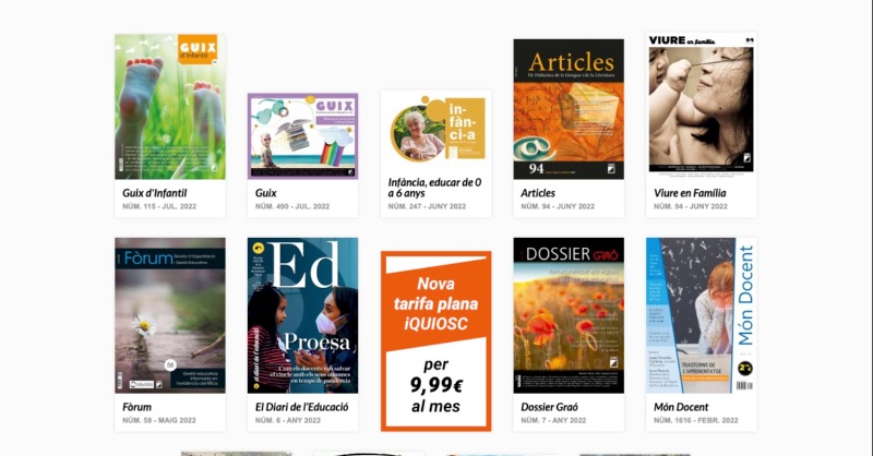 iQuiosc's tweet photo. Sabies que a #iQUIOSC hi trobaràs més d'una desena de revistes sobre #educació i #pedagogia? 👇
📲 #Guix @editorialgrao, #Guixdinfantil, #Infància @rosasensat, #Articles, @viureenfamilia, #Fòrum, @diarieducacio, #DossierGraó, #MónDocent, #protagonistesja i més!