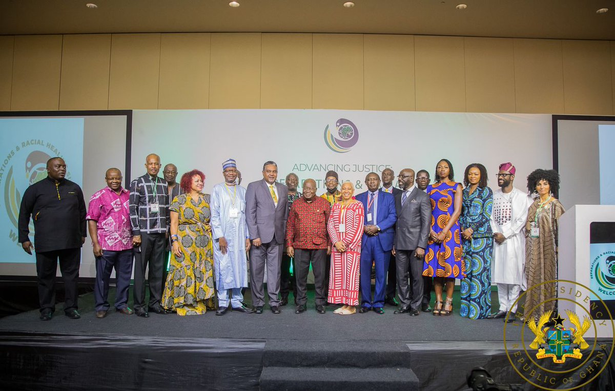 GhanaPresidency's tweet photo. President @NAkufoAddo :  Payment of slavery reparations to Africa long overdue.
https://t.co/XT1IC2CLOz

#PaymentOfSlaveryReparation
#BouncingBackTogether 
#BuildingGhanaTogether https://t.co/WFQA6VQ6ih