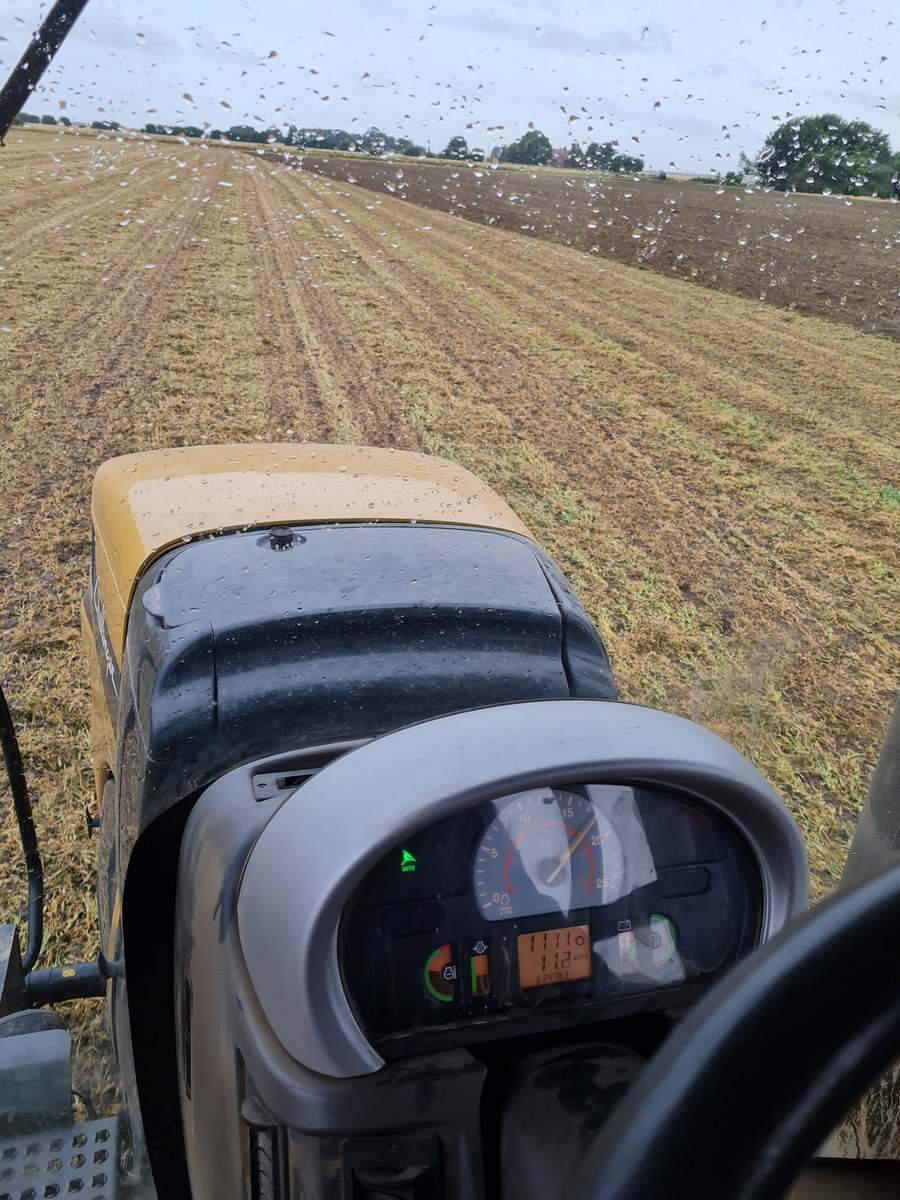 no1sunkfarmer's tweet photo. A smidgeon of chicken shite and topdown behind on the pea land is making for a good day.  The damp weather has given us a good opportunity to get this 39ha field completed before we get the #lexions munching the wheat. @CaterpillarInc @VaderstadUK @CLAAS_UK #bunnings #jobsagoodun https://t.co/JJ4uDsOXIn