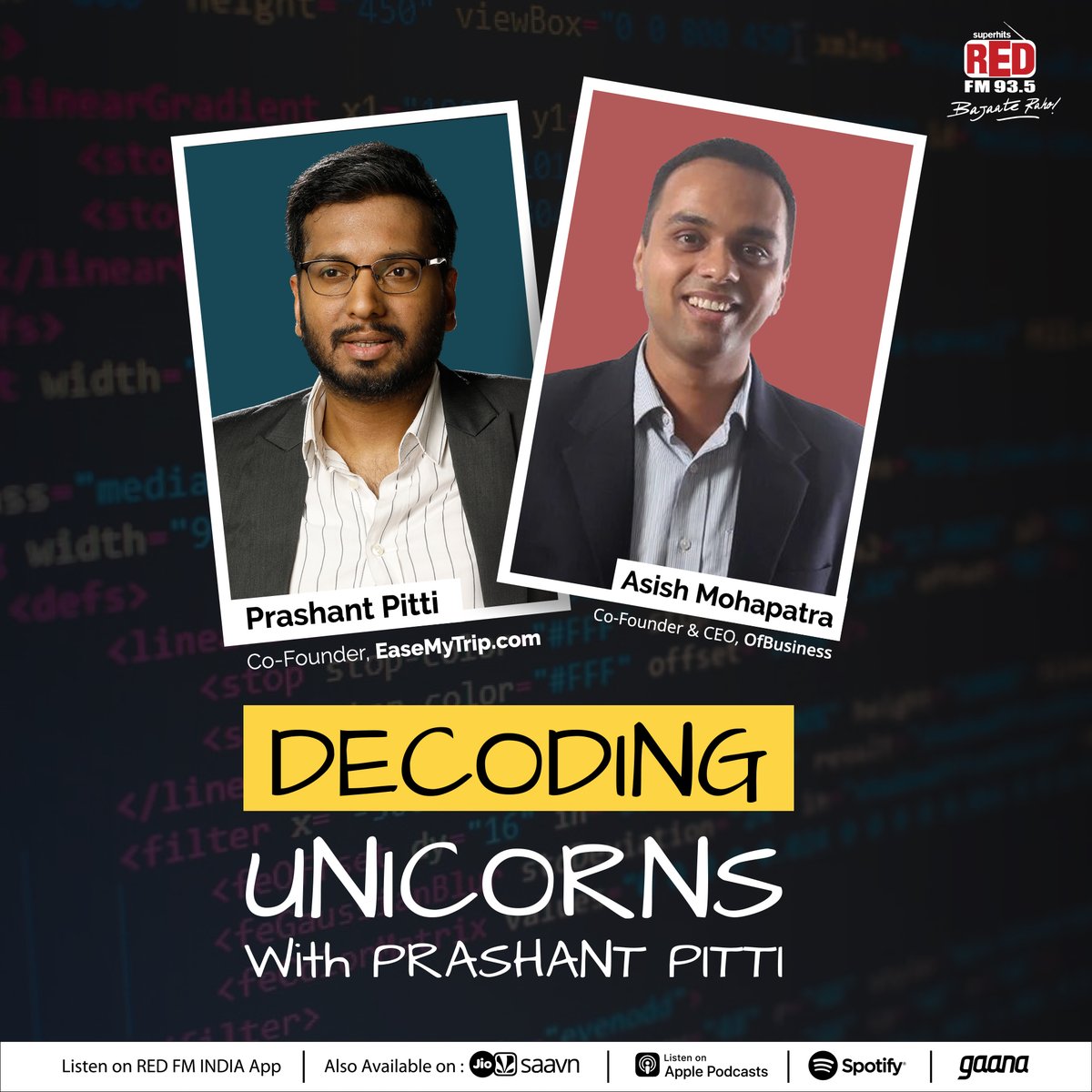 RedFMIndia's tweet photo. #DecodingUnicorns Host Prashant Pitti interacts with the Co-Founder and CEO of OfBusiness, Asish Mohapatra OfBusiness integrates technology to SMEs buying behavior to make better products available, at better prices and better timelines wd comprehensive online &amp; offline support https://t.co/4UgH31tkyQ
