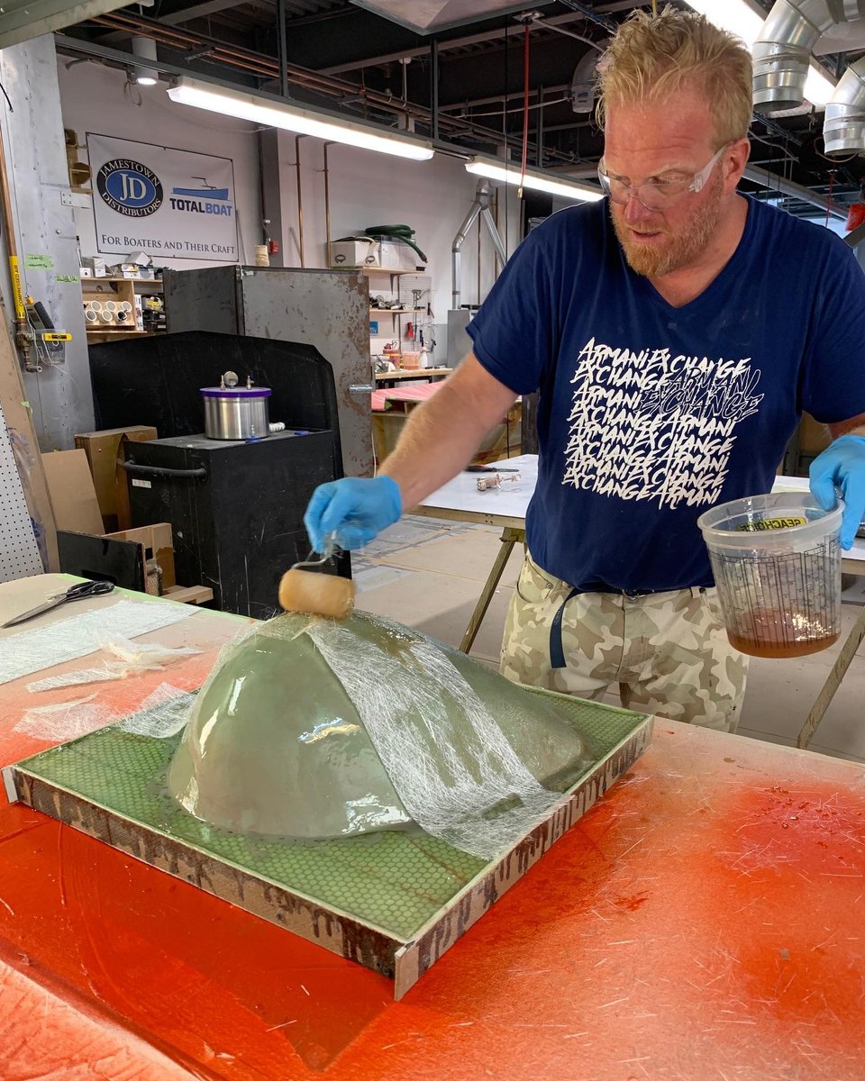 IYRSedu's tweet photo. Our Composites Technology students are working on capstone projects.  Monty is building a cultured granite vanity top in the shape of a scallop.  
#IYRS #handmade #tradeschool #6monthprogram #fasterlighterstronger  #carbonfiber #compositestechnology #epoxy #fiberglass #resin https://t.co/952LWoGlvZ