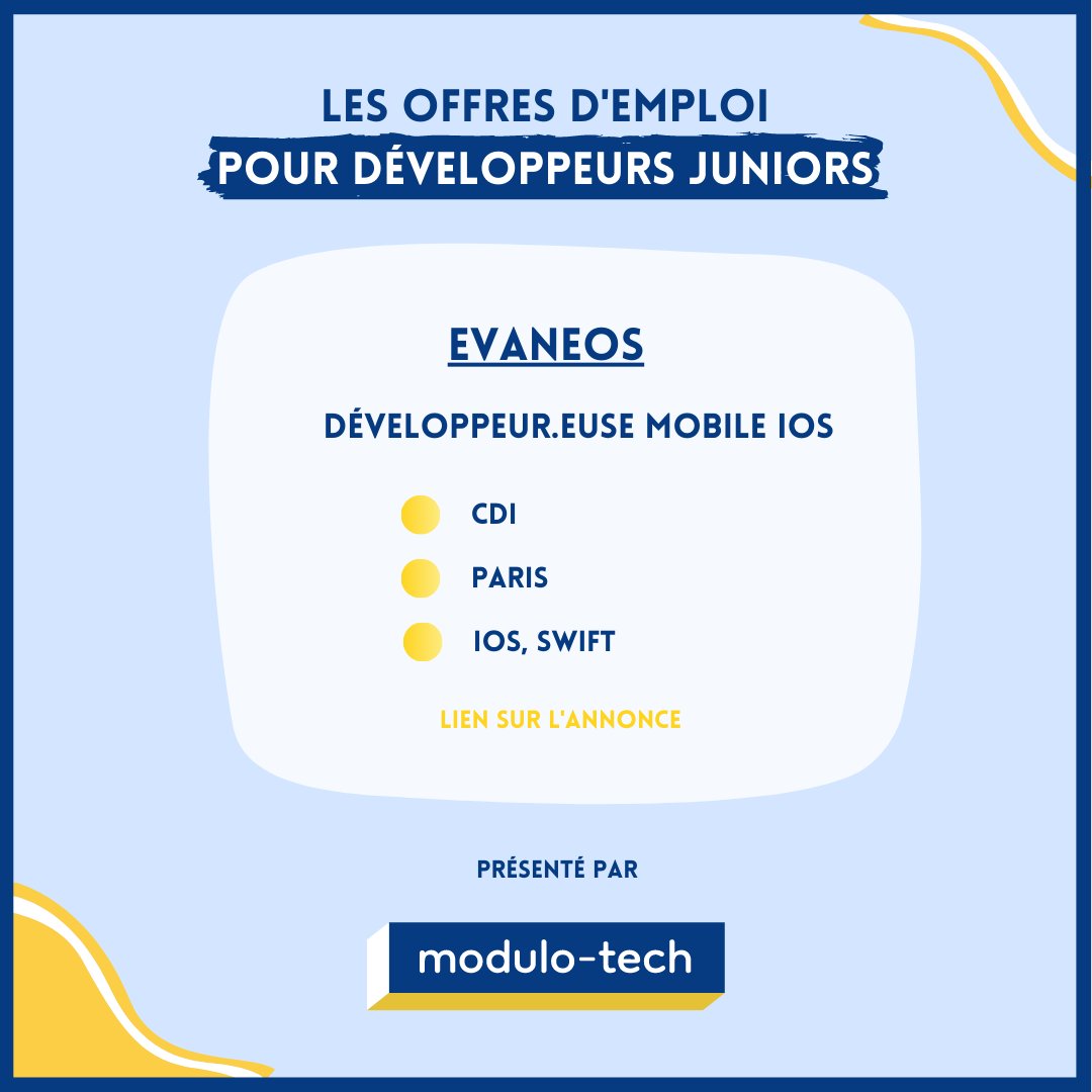 Modulo_Academy's tweet photo. Une sélection d'offres du jour pour #développeurs juniors.

Du #stage, du #CDI et de l'#alternance.

Sur des technos comme #javascript #ReactJS #Python #vuejs  #ruby #NodeJS 

Les liens vers les offres : https://t.co/19Ns85Ib3B

#developers https://t.co/wUSvAwzasz