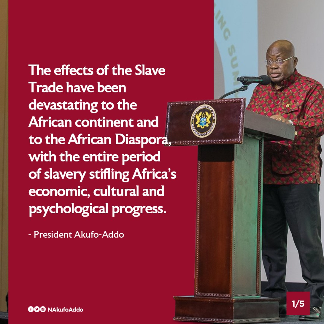 NppAmplify's tweet photo. “There are legions of stories of families who were torn apart. You cannot quantify the effects of such tragedies, but they need to be recognized. ” — President @NAkufoAddo 
 [Reparations and Radical Healing Summit]

#PaymentOfSlaveryReparation
#BouncingB… https://t.co/bcMTaV3JhG
