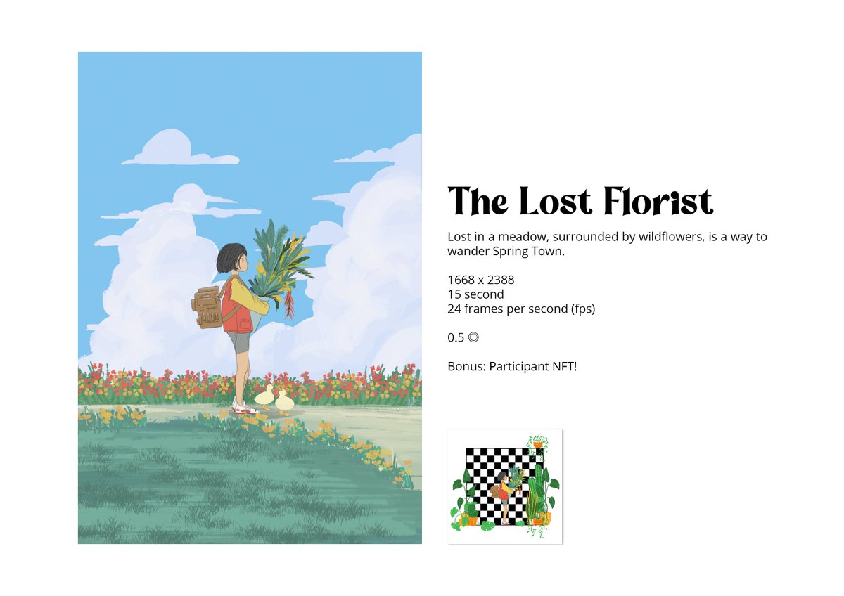 𝐓𝐡𝐞 𝐋𝐨𝐬𝐭 𝐅𝐥𝐨𝐫𝐢𝐬𝐭
Lost in a meadow, surrounded by wildflowers, is a way to wander Spring Town.

Reserved for 0.5 ◎ 
#SolanaNFTs #Solana #illustration #2danimation 
Link ⤵️