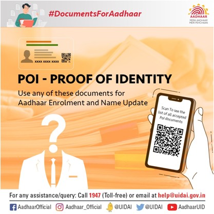 UIDAIBengaluru's tweet image. #DocumentsForAadhaar
പി ഒ ഐ  (തിരിച്ചറിയൽ രേഖ) എന്നത്  ഫോട്ടോയുള്ള നിങ്ങളുടെ ഐഡന്റിറ്റി കാർഡാണ്. #ആധാർ എൻറോൾമെന്റിനും നിങ്ങളുടെ ആധാറിലെ പേര് അപ്ഡേറ്റ് ചെയ്യുന്നതിനും ഈ രേഖ ഉപയോഗിക്കുക. 1/2
