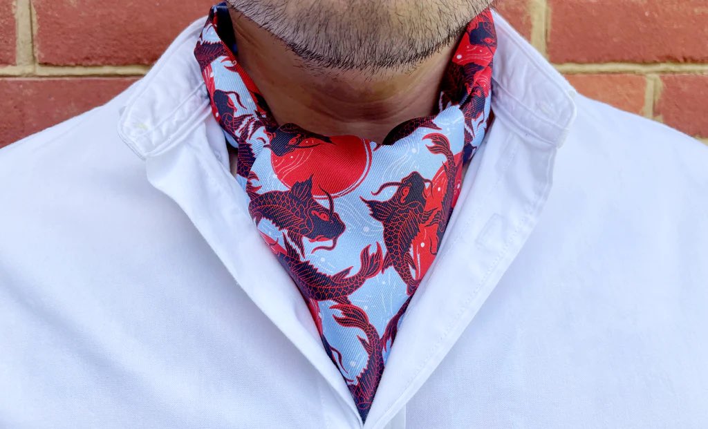 CravatClub's tweet photo. HINATA - Blue-Grey with Cardinal Red, Thunder &amp; White Japanese Circling Koi Fish Pattern Printed Silk Cravat

Shop here: https://t.co/nfWhL0zNrf

#menswear #cravats #ascots #goodwoodrevival #japanese #koi https://t.co/alNldpPLgd