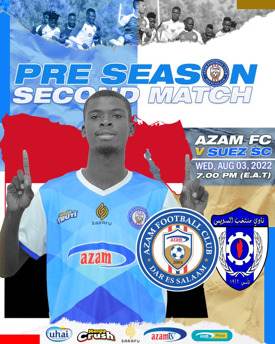 azamfc's tweet photo. #AnotherMatch Tunatarajia kucheza mechi nyingine ya kirafiki tukiwa kambini El Gouna, Misri, dhidi ya Suez SC, itakayofanyika kesho Jumatano saa 12.00 jioni kwa saa za Misri (Saa 1.00 usiku - E.A.T).
#WeAreAzamFC #TimuBoraBidhaaBora https://t.co/Q4jIiPgrdt