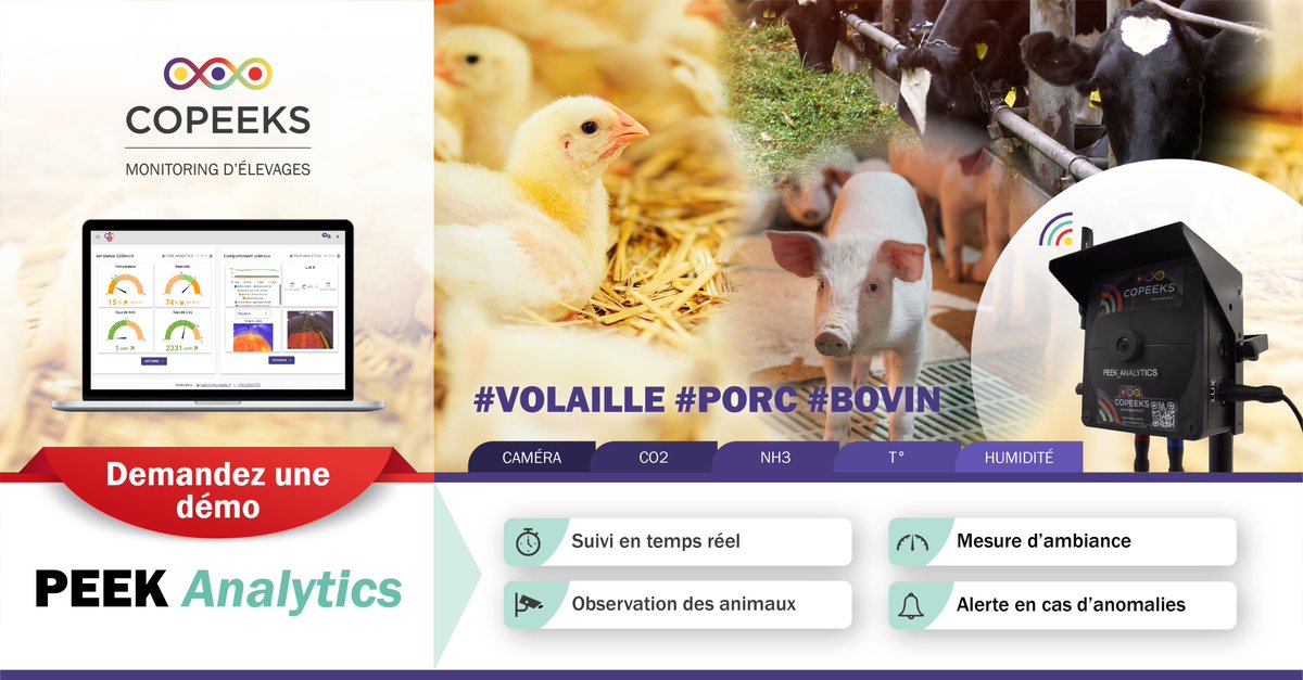 CopeeksS's tweet image. L'un des nombreux avantages de la solution #PEEK #ANALYTICS est sa flexibilité et sa facilité de déploiement dans les exploitations 🐔🐷 🐮
Les gestionnaires d'exploitations ont ainsi accès à des tableaux de bord #analytics #cloud combinant plusieurs sites
bit.ly/3cY2BcW
